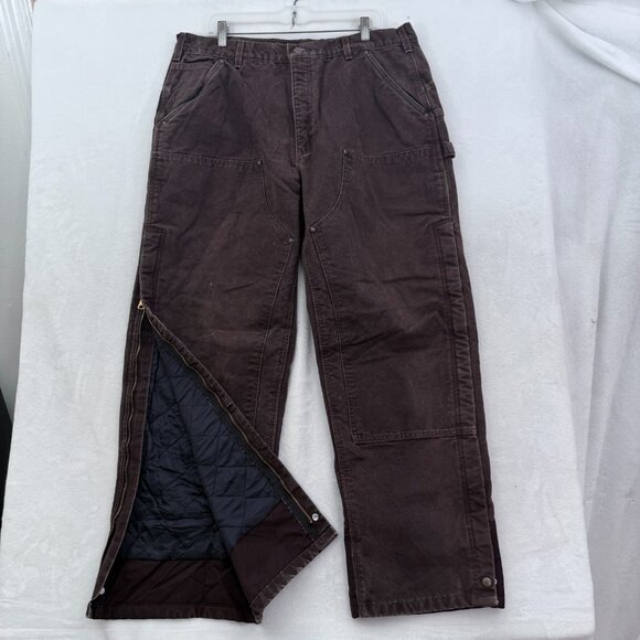 Carhartt Carpenter Pants Mens 40x32 (36x30) Brown Double Knee Insulated B194 DKB - Picture 1 of 13